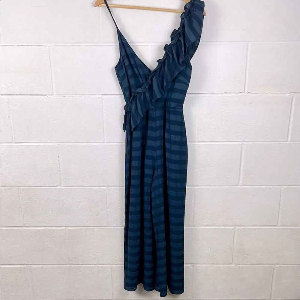 Tularosa Revolve women’s Florence navy striped ruffle cropped jumpsuit size S